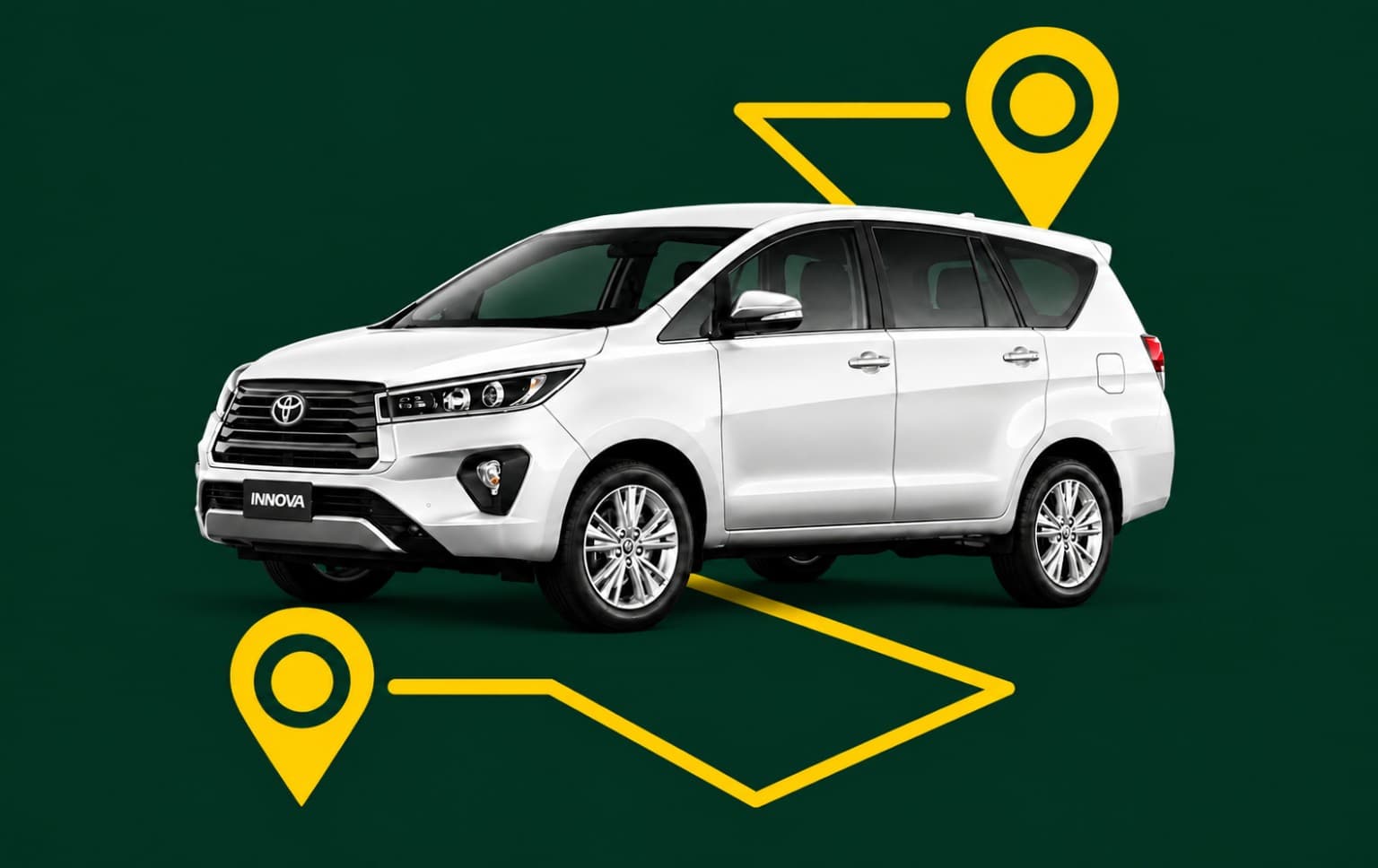 Kanha Pick and Drop local travel service with Innova on a dark green background